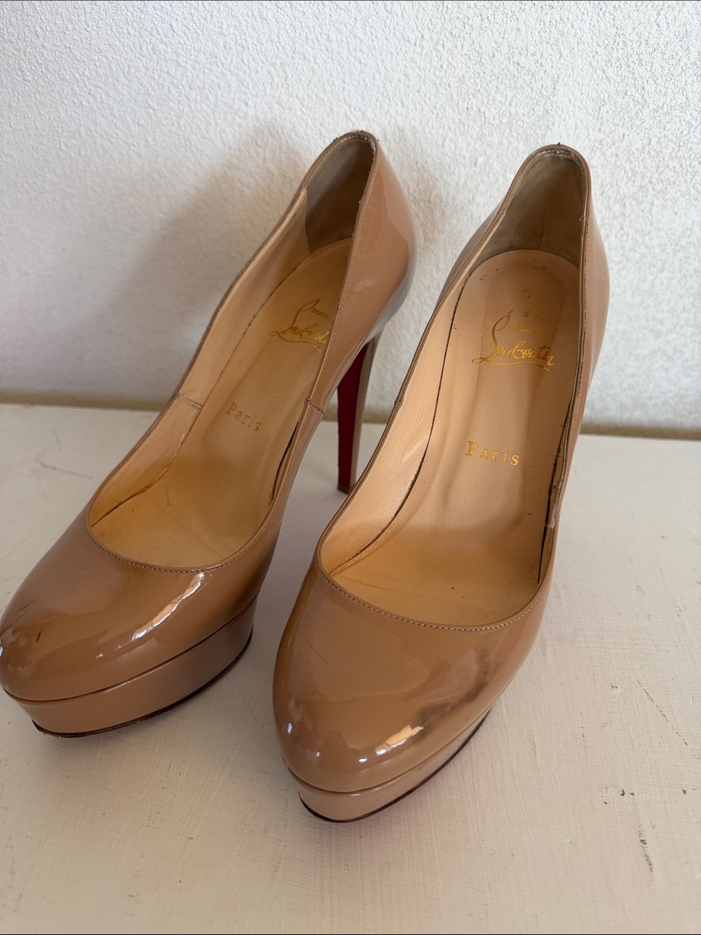 Christian Louboutin Bianca Platform Pumps Nude Patent with Red Soles